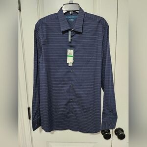 Perry Ellis Men's SlimFit Stretch Dress Shirt Blue w/Stripes, Size L, New w/Tags